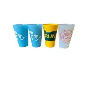 Lot of 4 Silipint Oregon PDX Great Lakes Cup Pint Blue Yellow Clear 16oz